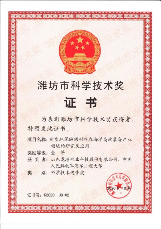 [good news] Longgang silicon Co., Ltd. won the first prize of Weifang Science and Technology Progress Award！
