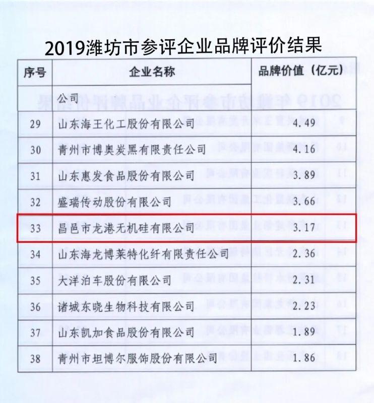 龍港硅業(yè)成功入選“山東省制造業(yè)高端品牌培育企業(yè)”！